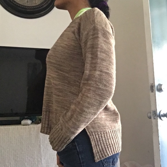 Beige knit sweater, Heather sweater, crewneck sweater, high low sweater - Picture 4 of 11